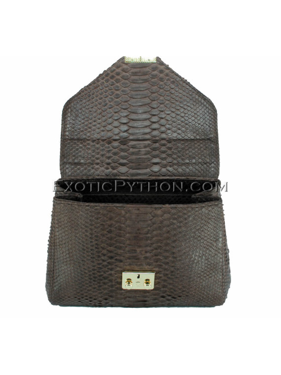 Reptile skin bag dark brown shiny BG-305