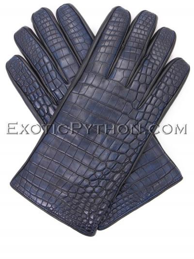 Crocodile skin gloves navy blue color AC-54