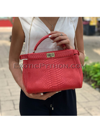 Python leather handbag red color BG-337