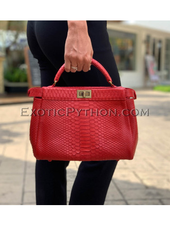 Python leather handbag red color BG-337