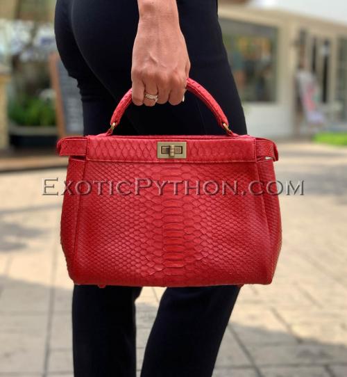 Python leather handbag red color BG-337