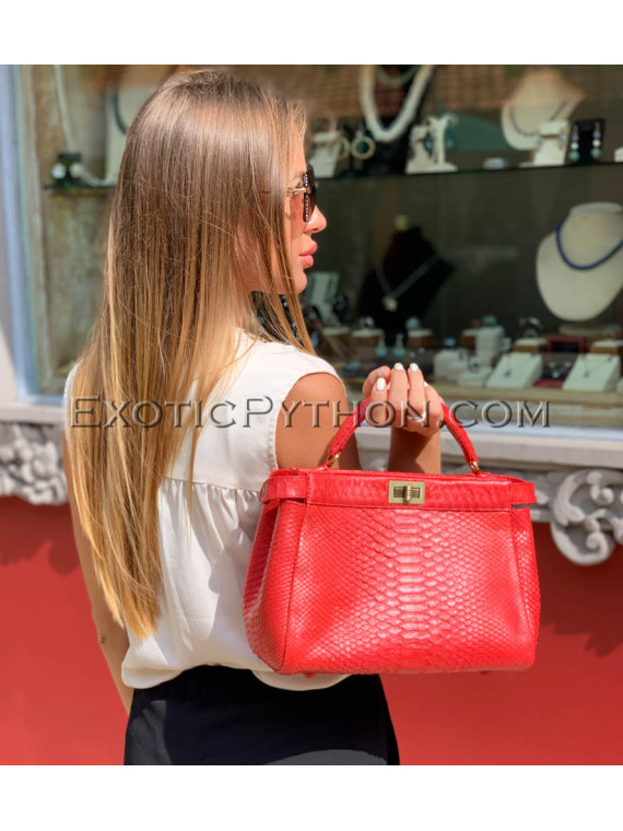 Python leather handbag red color BG-337