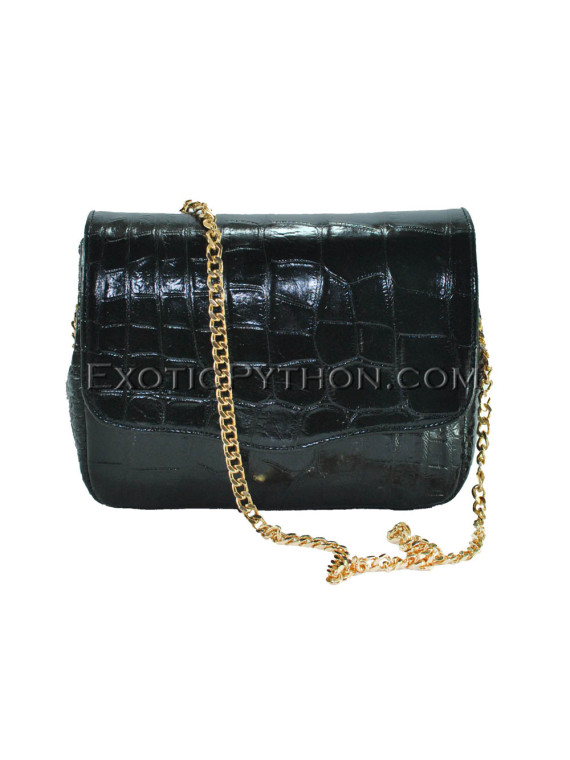 Crocodile leather crossbody bag gloss black CL-314