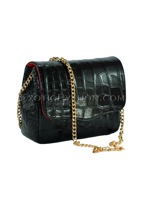 Crocodile leather crossbody bag gloss black CL-314