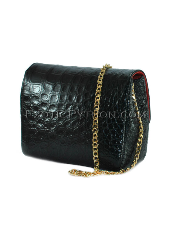 Crocodile leather crossbody bag gloss black CL-314