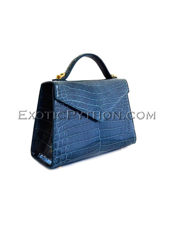 Crocodile leather handbag blue color BG-365