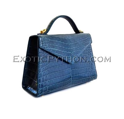 Crocodile leather handbag blue color BG-365