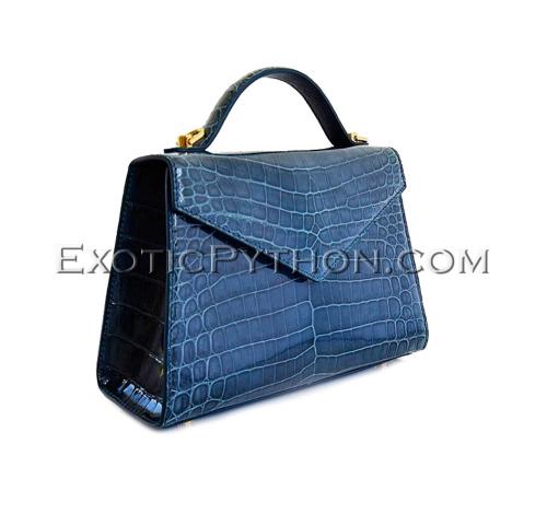 Crocodile leather handbag blue color BG-365