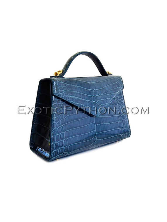 Crocodile leather handbag blue color BG-365