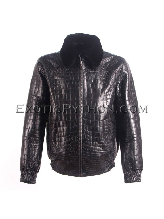 Crocodile leather jacket for men black color JT-43