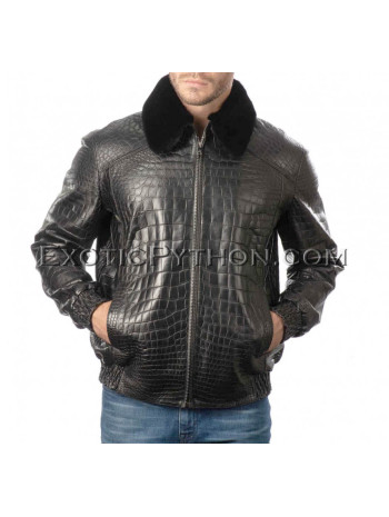 Crocodile leather jacket for men black color JT-43