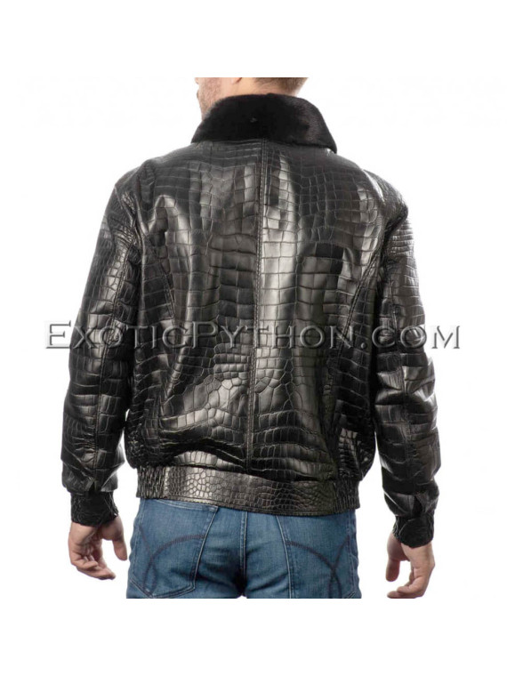 Crocodile leather jacket for men black color JT-43