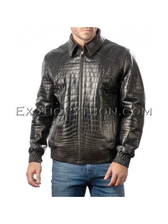 Crocodile leather jacket for men black color JT-43