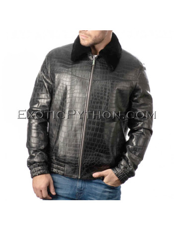 Crocodile leather jacket men's black color JT-44