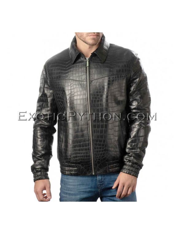 Crocodile leather jacket men's black color JT-44