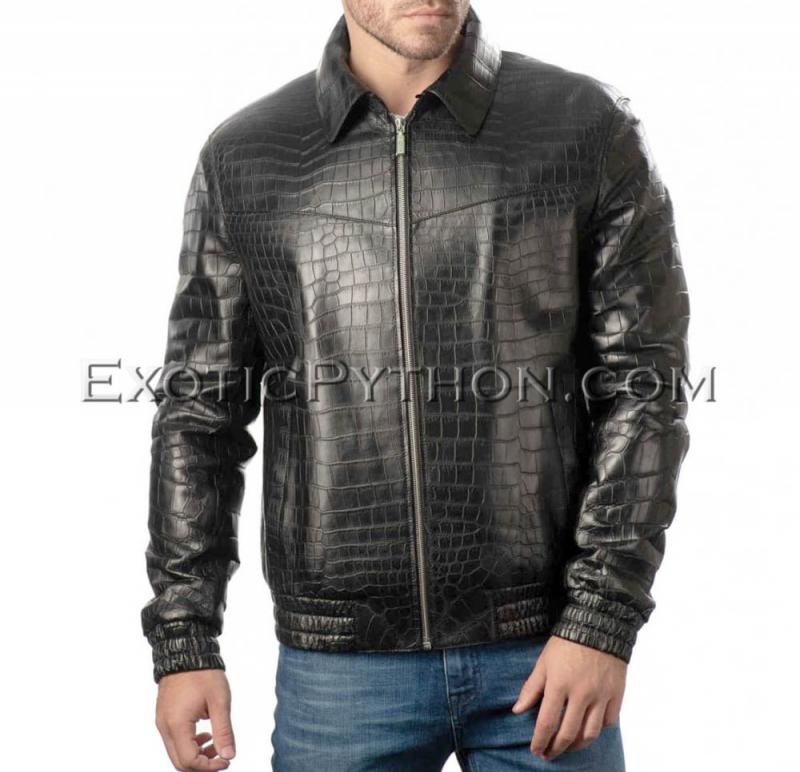 Crocodile leather jacket men's black color JT-44 - Exotic Python