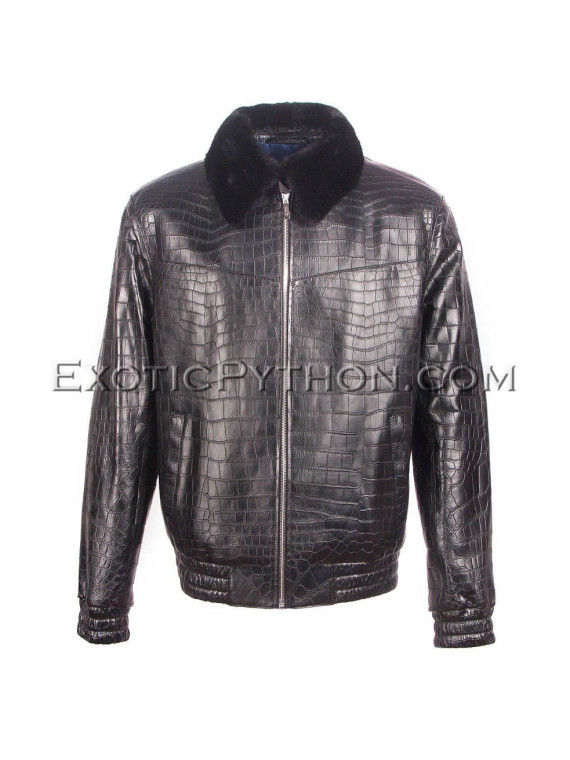 Crocodile leather jacket men's black color JT-44