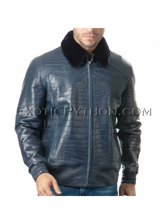 Crocodile skin jacket for men blue color JT-47