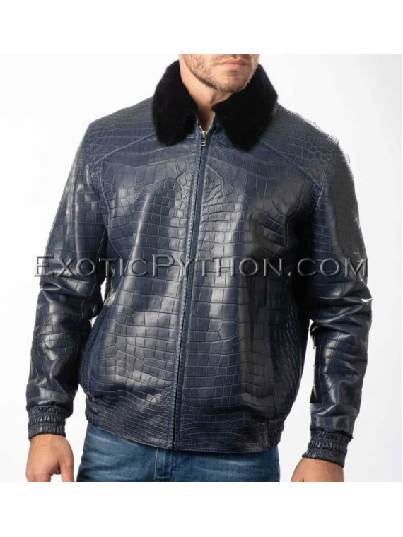 Crocodile skin jacket for men blue color JT-47