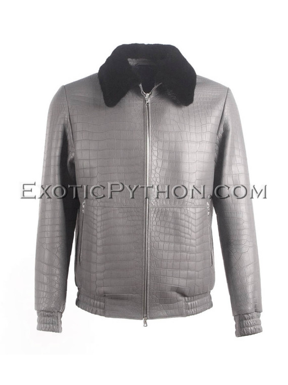 Crocodile leather jacket for men gray color JT-48