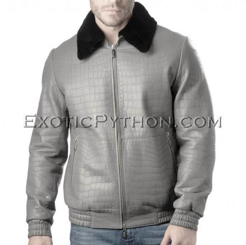 Crocodile leather jacket for men gray color JT-48