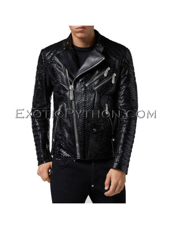 Men's snakeskin jacket black color  JT-70