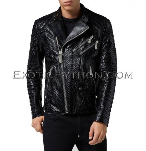 Men's snakeskin jacket black color JT-70