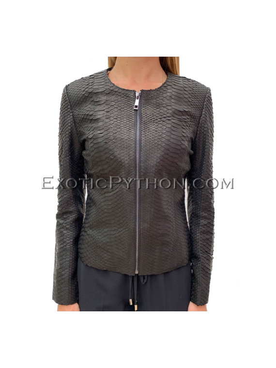 Women's snakeskin jacket matte black JT-36