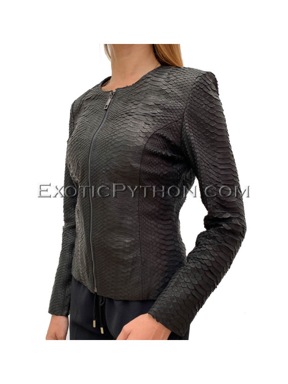 Women's snakeskin jacket matte black JT-36