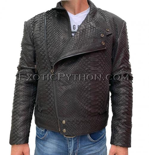 Men's snakeskin jacket black dragon python JT-37