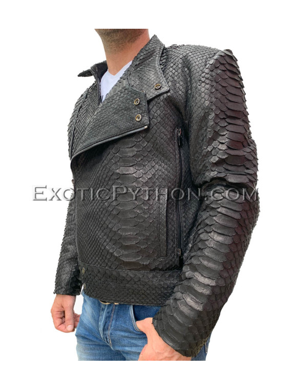 Men's snakeskin jacket black dragon python JT-37