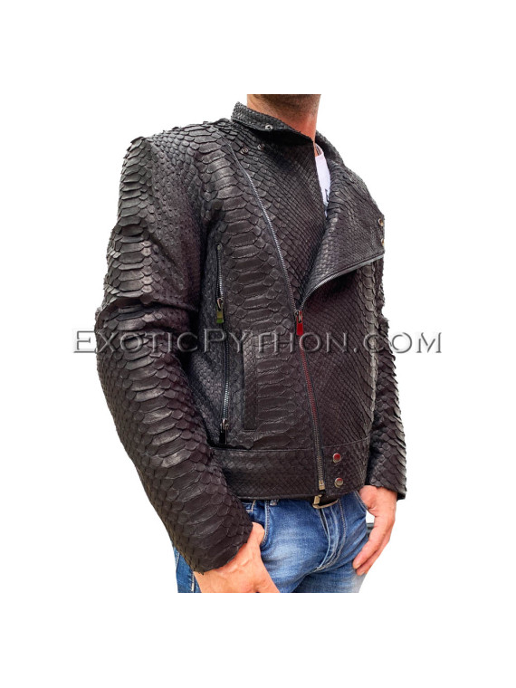 Men's snakeskin jacket black dragon python JT-37