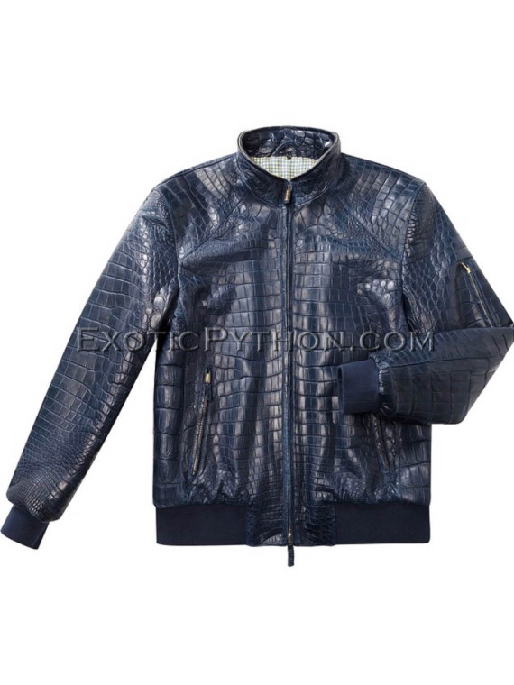 Crocodile leather jacket for men dark-blue color JT-40