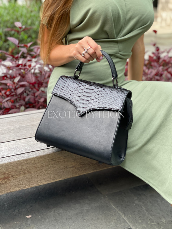 Python leather handbag combined with lambskin BG-377