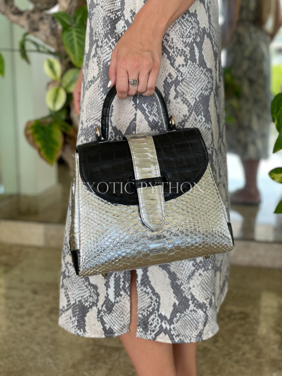 Crocodile and python leather designer handbag - BG-370