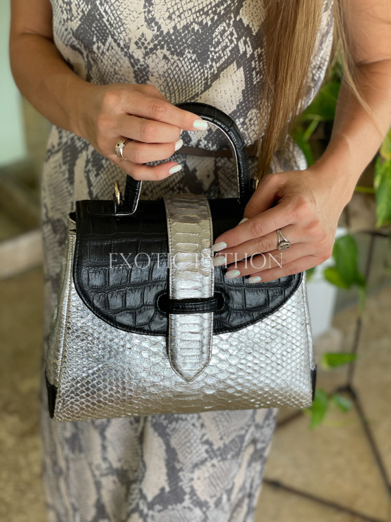 Crocodile and python leather designer handbag - BG-370