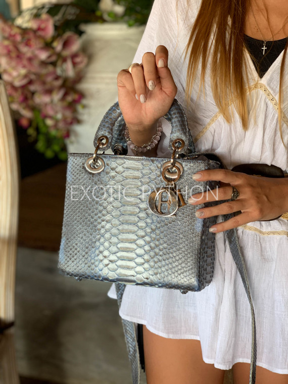 metallic silver snakeskin handbag luxury silver python leather handbag with top handle