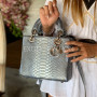 Silver Python Leather Handbag – Luxury Snakeskin Bag with Top Handle BG-387