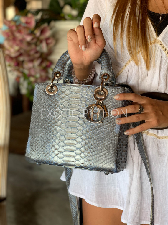 metallic silver snakeskin handbag luxury silver python leather handbag with top handle