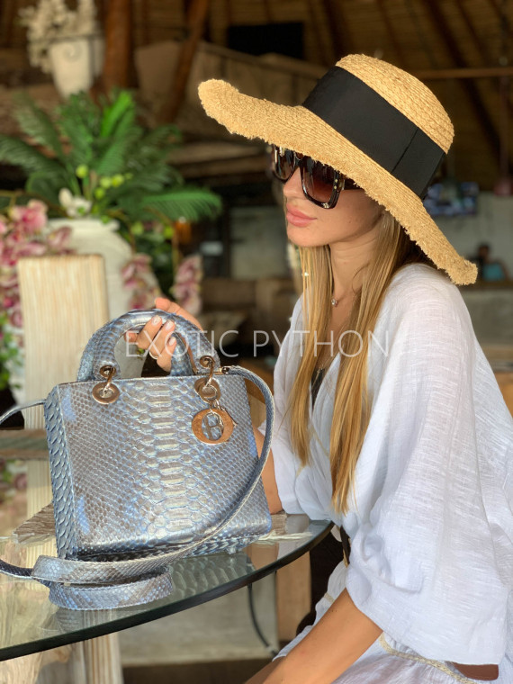 metallic silver snakeskin handbag luxury silver python leather handbag with top handle