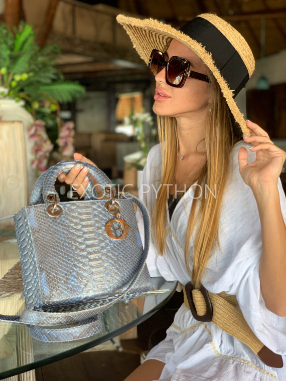 metallic silver snakeskin handbag luxury silver python leather handbag with top handle