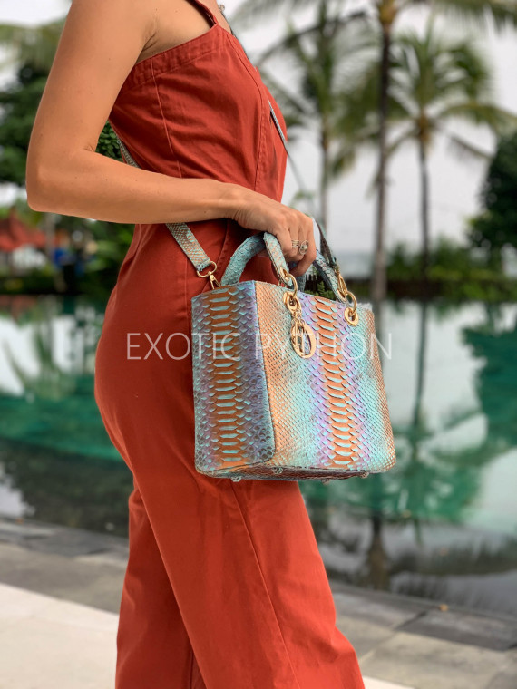 luxury snakeskin handbag iridescent finish iridescent python leather handbag turquoise gold
