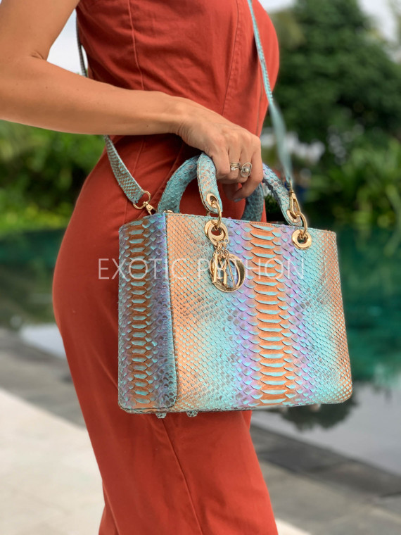 luxury snakeskin handbag iridescent finish iridescent python leather handbag turquoise gold