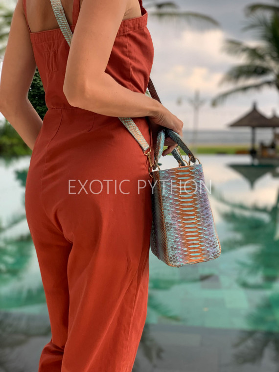 luxury snakeskin handbag iridescent finish iridescent python leather handbag turquoise gold