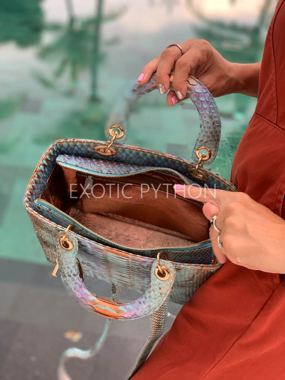 luxury snakeskin handbag iridescent finish iridescent python leather handbag turquoise gold