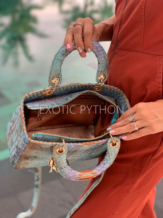 luxury snakeskin handbag iridescent finish iridescent python leather handbag turquoise gold