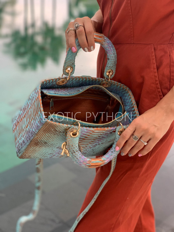 luxury snakeskin handbag iridescent finish iridescent python leather handbag turquoise gold