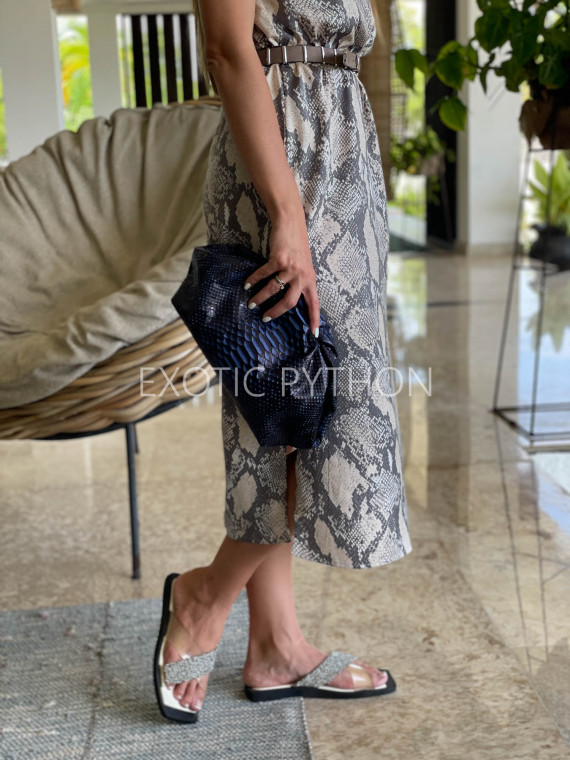 dark blue python leather clutch bag