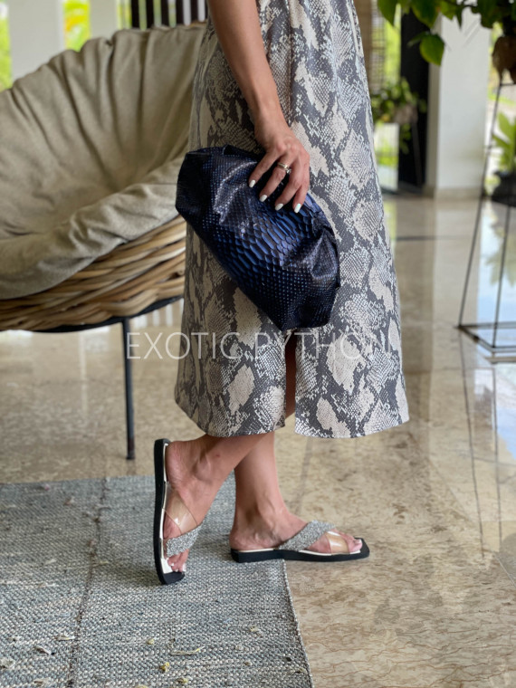 dark blue python leather clutch bag