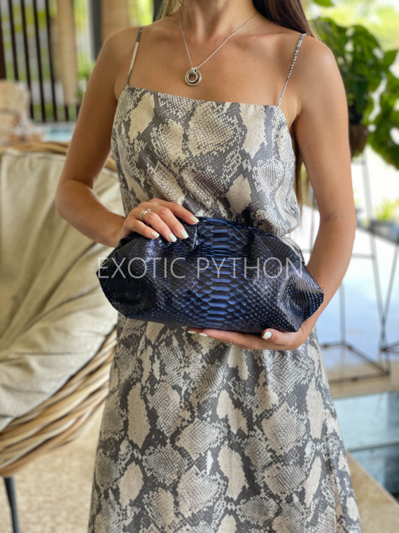 dark blue python leather clutch bag